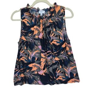 Evereve Ruffle Neck Sleeveless Top‎ Medium Floral Casual Blouse Fairy Bohemian